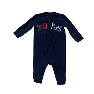 Ralph Lauren Baby 6M Romper Navy Blue Long Sleeve POLO Logo One Piece